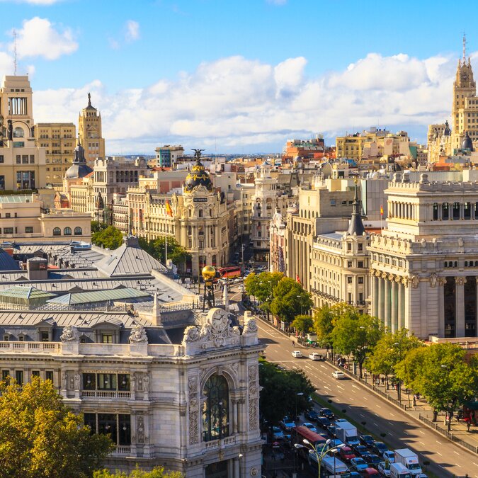 Luftbild der Gran Via Einkaufsstrasse, Madrid | © Shutterstock 146707415