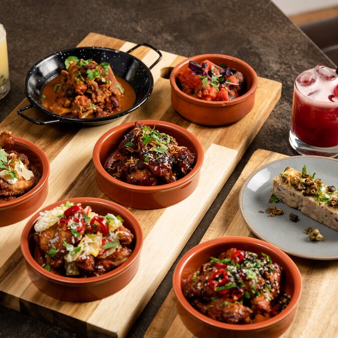 Selection of modern tapas and cocktails