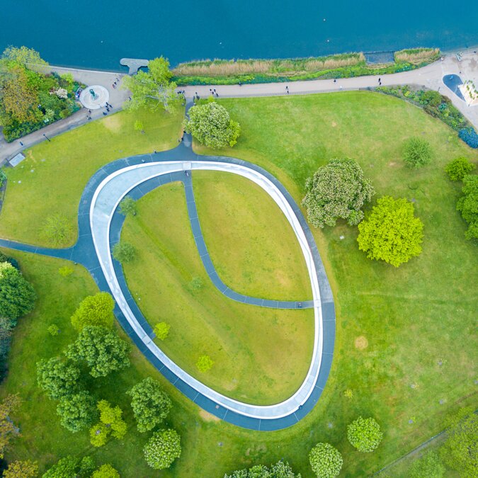 Aerial view of the princess Diana memorial from above. View on the Hyde park in London.