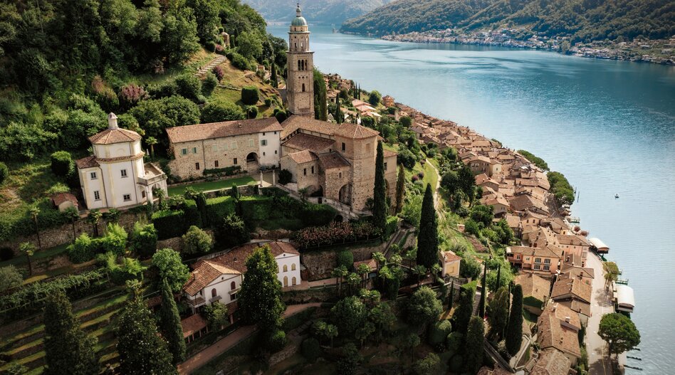 Dorf Morcote im Tessin | © Switzerland Tourism Luftaufnahme vom schönen Dorf Morcote am Luganersee | © Switzerland Tourism